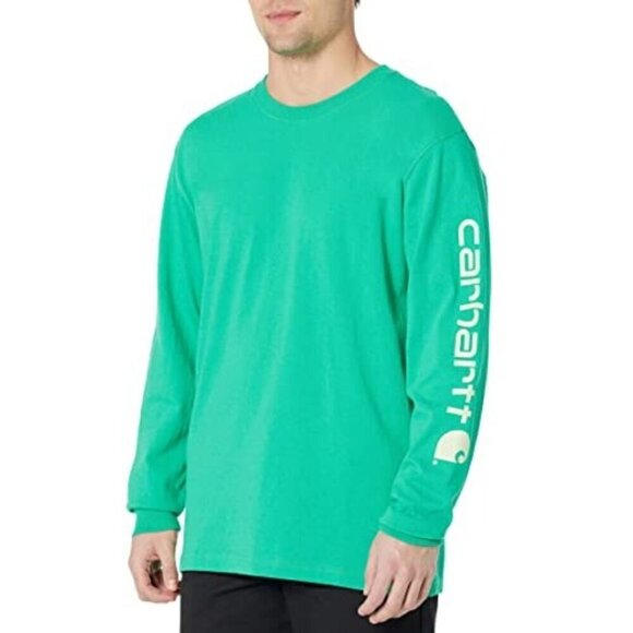 Carhartt Men's Loose Fit Heavyweight Graphic Long Logo Sleeve T-Shirt Malachite - Picture 1 of 3